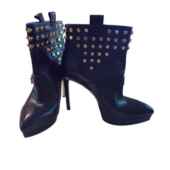 MICHAEL Michael Kors Bryn Leather Chic Heeled Studded Steampunk Sexy Party Boots - Picture 14 of 17
